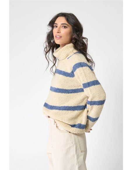 Jersey Batela punto cuello alto a rayas CRUDO RAYAS