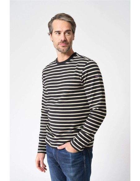 Camiseta Batela manga larga raya marinera NEGRO BEIGE