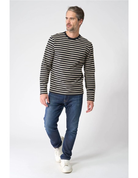 Camiseta Batela manga larga raya marinera NEGRO BEIGE