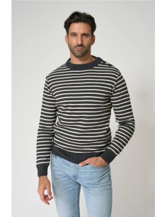 Jersey bretón Batela de lana cuello redondo y botones ajustado GRIS CLARO NEGR