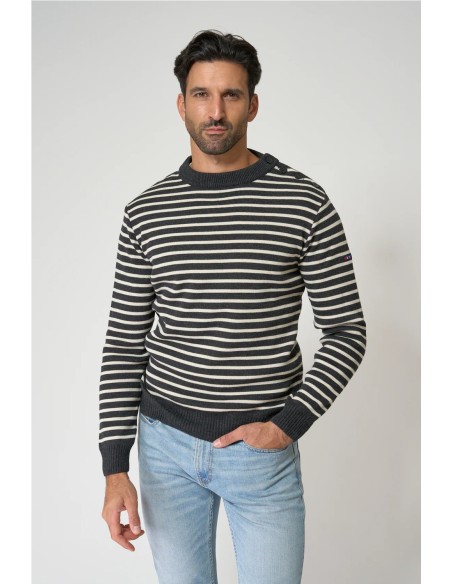 Jersey bretón Batela de lana cuello redondo y botones ajustado GRIS CLARO NEGR