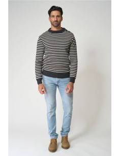 Jersey bretón Batela de lana cuello redondo y botones ajustado GRIS CLARO NEGR 2