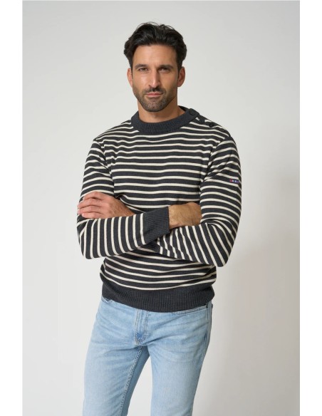 Jersey bretón Batela de lana cuello redondo y botones ajustado GRIS CLARO NEGR