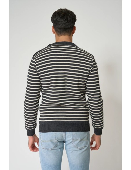 Jersey bretón Batela de lana cuello redondo y botones ajustado GRIS CLARO NEGR