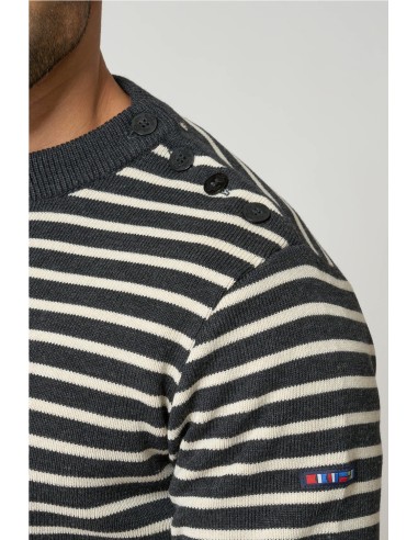 Jersey bretón Batela de lana cuello redondo y botones ajustado GRIS CLARO NEGR