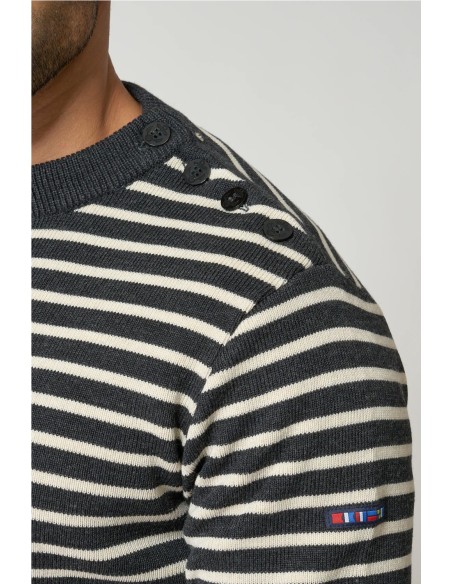 Jersey bretón Batela de lana cuello redondo y botones ajustado GRIS CLARO NEGR