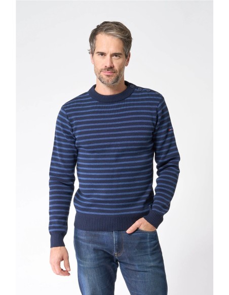 Jersey bretón Batela de lana cuello redondo y botones ajustado GRIS AZUL