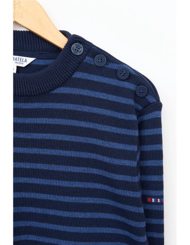 Jersey bretón Batela de lana cuello redondo y botones ajustado GRIS AZUL