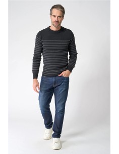 Jersey Batela bretón de lana cuello redondo y botones NEGRO GRIS