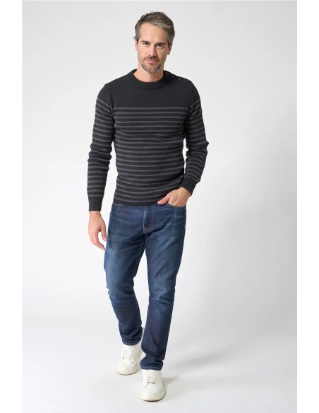 Jersey Batela bretón de lana cuello redondo y botones NEGRO GRIS