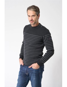 Jersey Batela bretón de lana cuello redondo y botones NEGRO GRIS 2