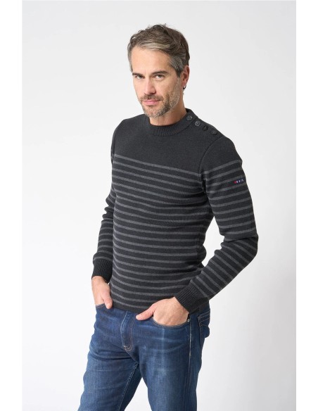 Jersey Batela bretón de lana cuello redondo y botones NEGRO GRIS