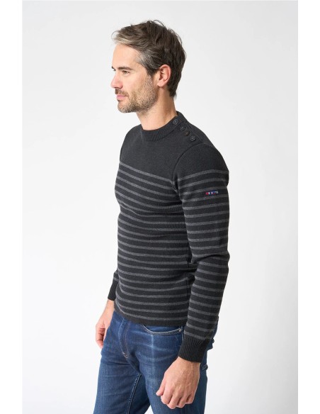 Jersey Batela bretón de lana cuello redondo y botones NEGRO GRIS