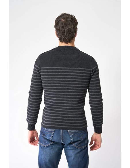 Jersey Batela bretón de lana cuello redondo y botones NEGRO GRIS