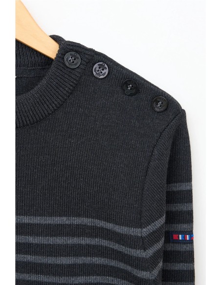 Jersey Batela bretón de lana cuello redondo y botones NEGRO GRIS