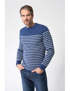 Jersey Batela bretón de lana cuello redondo y botones AZUL CREMA
