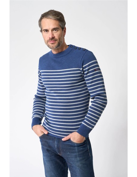 Jersey Batela bretón de lana cuello redondo y botones AZUL CREMA