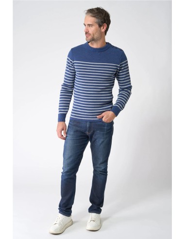 Jersey Batela bretón de lana cuello redondo y botones AZUL CREMA