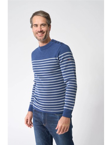 Jersey Batela bretón de lana cuello redondo y botones AZUL CREMA