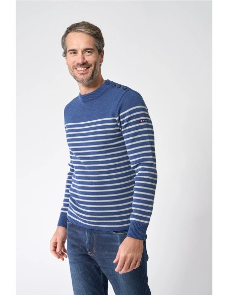 Jersey Batela bretón de lana cuello redondo y botones AZUL CREMA