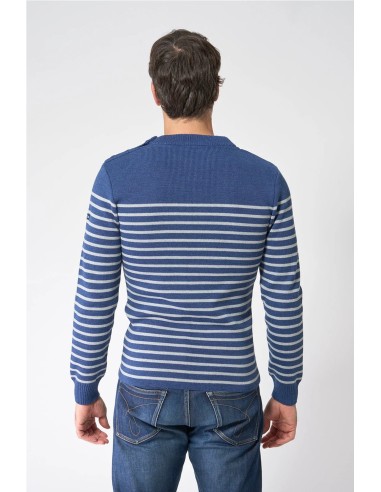 Jersey Batela bretón de lana cuello redondo y botones AZUL CREMA