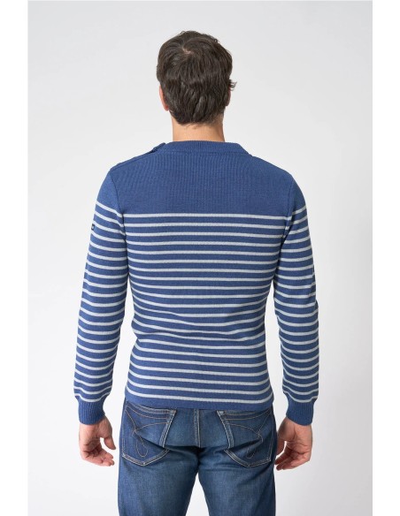 Jersey Batela bretón de lana cuello redondo y botones AZUL CREMA