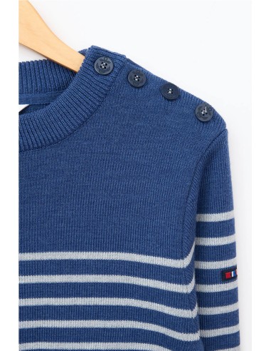 Jersey Batela bretón de lana cuello redondo y botones AZUL CREMA
