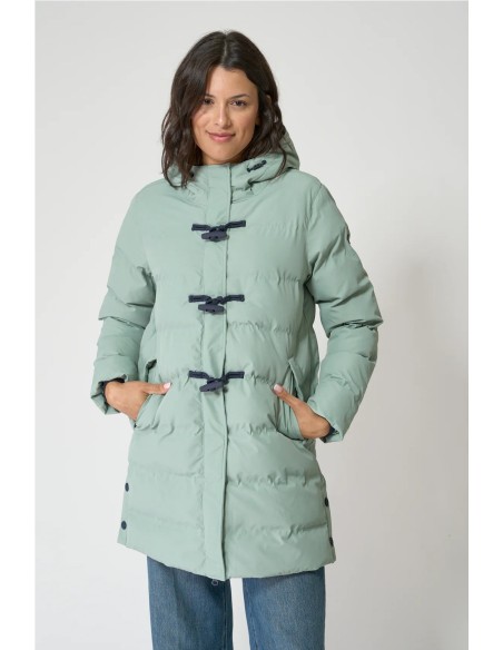 Abrigo Batela impermeable acolchado botones alamar VERDE ICEBERG