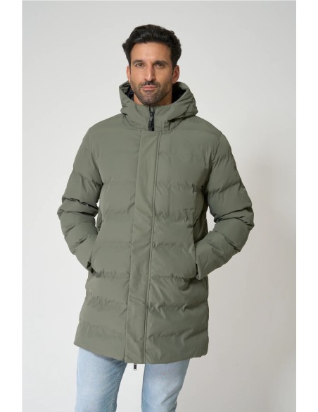 Abrigo puffy o chubasquero Batela 100% impermeable con capucha MULLED BASIL