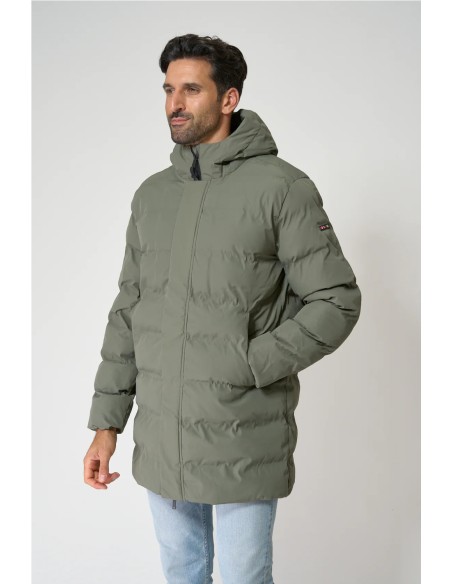 Abrigo puffy o chubasquero Batela 100% impermeable con capucha MULLED BASIL